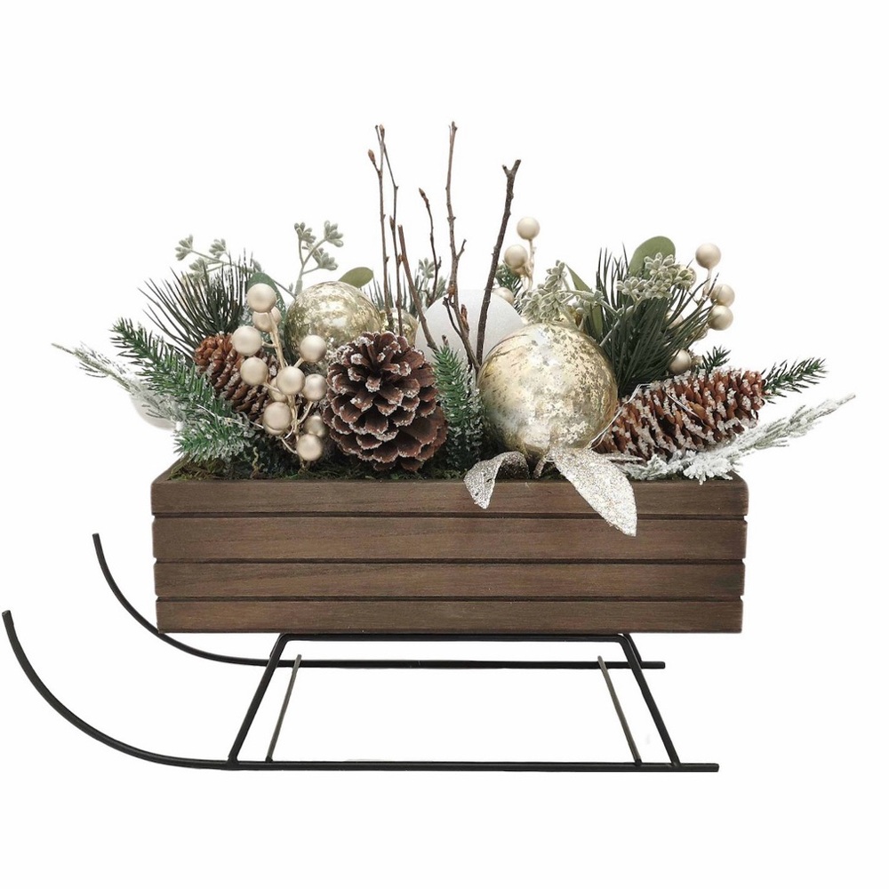 🎉HP🎉 St. Nicholas Square® Wooden Sleigh LED Lit Artificial Floral Arrangement